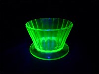 Small Green Uranium Glass Footed Bowl