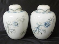 Vintage Blue Floral Ginger Jars w/ Repaired Lids