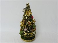 Vintage Flocked Christmas Tree Music Box ~ Works