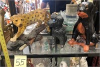 55 - LEOPARD AND 2 DOG FIGUERINES
