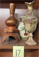 17 - 3 VASES; GRAPES, TREE RED/ORANGE