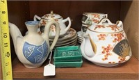 19 - ASIAN TEA SET; CERAMIC TEAPOT; GREEN DISHES
