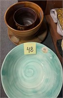 48 - CERAMIC BOWLS; 1 GREEN 3 BROWN 1 PLATE