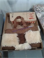 Leather and kangaroo fur tote, Rockwell calculator