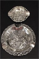 2 Hallmarked silver Ornate Ashtrays