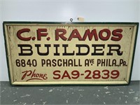 Vintage painted wood Philly Builder sign