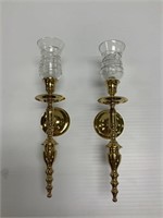 Pair of wall mount brass wall candle sconces