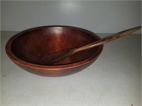 Wooden bowl and serving spoon