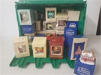 Over 35 Christmas ornaments and cottages in tote