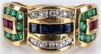 Jewelry 10kt Gold Diamond Emerald & Ruby Ring