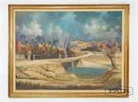Landscape Painting of River Bridge