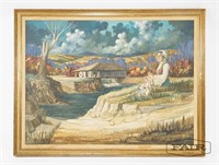 Landscape Painting of Woman by River
