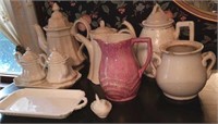 Ironstone pitchers, Cream & sugar, trays