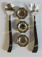 3 STERLING NUT DISHES + STERLING/WOOD FORK & SPOON