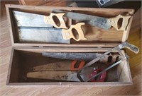 Wooden Hinged Box with handsaws