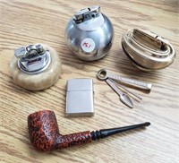 Assortment of vintage Lighters, Pipe, cleaning Too