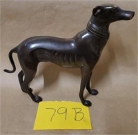 79b - 8" TALL ANTIQUE BRONZE SCUPTURE DOG