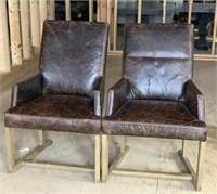 (Set of 2) Lee Industries Leather Dining Arm Chair