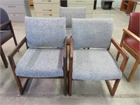 (3) Oak Framed Grey Cloth Guest Chairs
