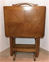 Set of Four Wooden TV Trays on Stand