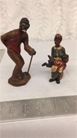 Wood figurine man with cane and mother/son