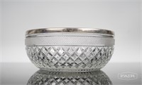 Cut Glass Bowl With Silver Rim