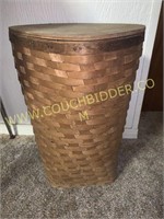 Antique woven clothes hamper lidded basket