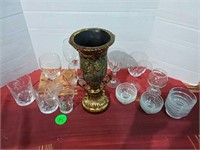 Crackle Glass Vase, Wine Glasses, Misc Lot
