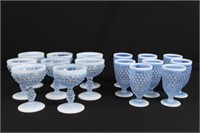 16  Fenton Blue Opalescent Hobnail Footed Glasses