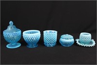 Six Pcs  Fenton Blue Opalescent Hobnail w/ Candy