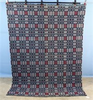 Antique Blue and Red Overshot Coverlet