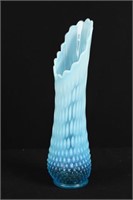 Fenton Blue Opalescent Hobnail Swung Vase 15 1/2"