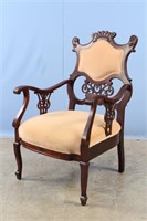 Antique Parlor Armchair w/ Apricot Upholstery