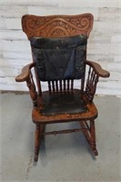 WOOD ROCKER WITH LEATHER SEAT AND BACK PADS 18"W