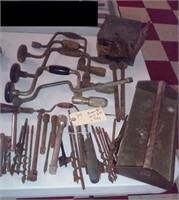 6 old brace and bits w lots of drill bits more