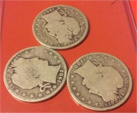 3 old BARBER silver half dollars 1900 1902