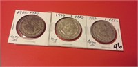 World Silver Coins - 3 old Mexican pesos 1962 1966