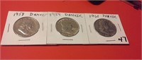 Franklin silver half dollars 1958D1959D 1961D XF+