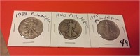 3 Walking Liberty Silver Half Dollars 1939 40 & 45