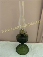 Vintage green glass oil lamp