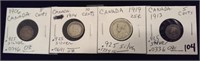 4 old world silver coins Canada 1906-1919
