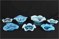 7 Pcs. Fenton Blue Hobnail Glass Bowls and Plates