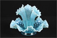 Fenton Blue Opalescent Hobnail Glass Epergne