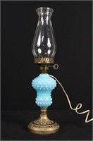 Blue Opalescent Hobnail Electric Lamp