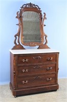 Walnut Marble Top 19th C. Dresser with Mirror