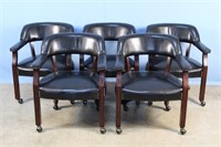 Five Black Leather Conference Armchairs