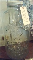 HUGE glass fruit jar w lid 1858 Mason Texas Star