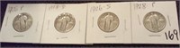 4 old standing liberty eagle silver quarters 1920s