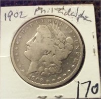 1902 Philadelphia US Morgan silver dollar VG