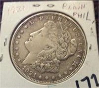 1921 Morgan silver dollar Philadelphia mint XF-AU